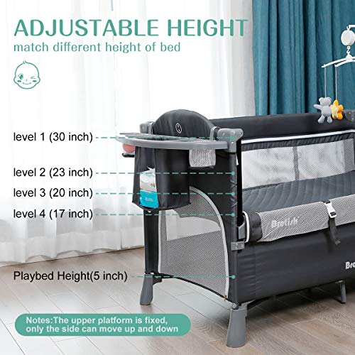 Lovinouse 5 in 1 Baby Bassinet Bedside Sleeper with Wheels, Babies Bed Side Crib with Mattress and Diaper Changing Pad, Hanging Toys, Portable Travel Crib for Girl Boy Infant Newborn