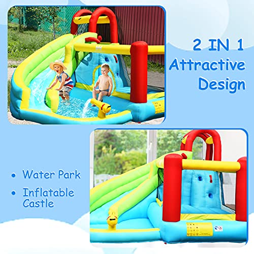 BOUNTECH Inflatable Water Slide Bounce House, 6 in 1 Kids Jumping Castle Water Park w/Splash Pool, Waterslides, Climbing Wall, Water Cannon, Blow up Kids Water Slides for Backyard (Without Blower)