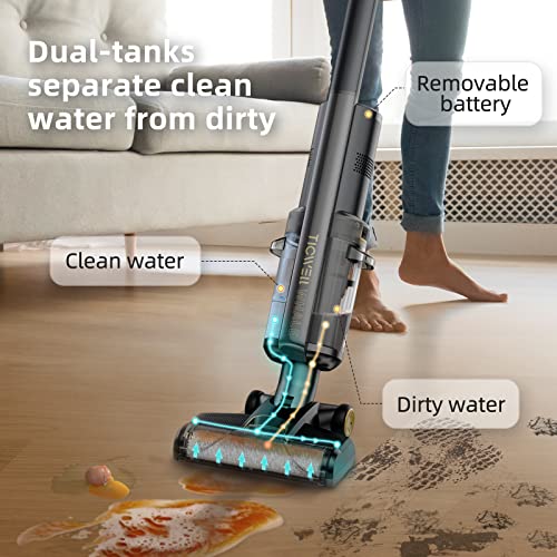 TICWELL Cordless Wet Dry Vacuum Cleaner, Lightweight Floors Vacuum Cleaner and Mop, One-Step Cleaning for Hard Floors, Great for Sticky Messes and Pet Hair, 30 Minutes Long Battery Life, Black