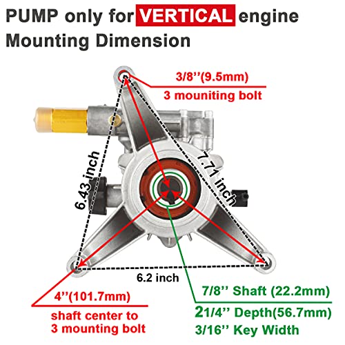 YAMATIC 7/8" Shaft Vertical Pressure Washer Pump, 2600-3000 PSI @ 2.5 GPM OEM & Replacement Pump for Power Washer Compatible with 308653052, 308653093, 308653009, 308653008, 308653006