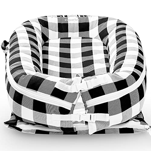 Newborn Baby Nest, TotAha Superior Dock for A Tot, Organic Cotton Baby Dock, Secure Comfort Portable Lounger & Infant Floor Seat Newborn Essentials Must Haves for 0-12 Month -Buffalo