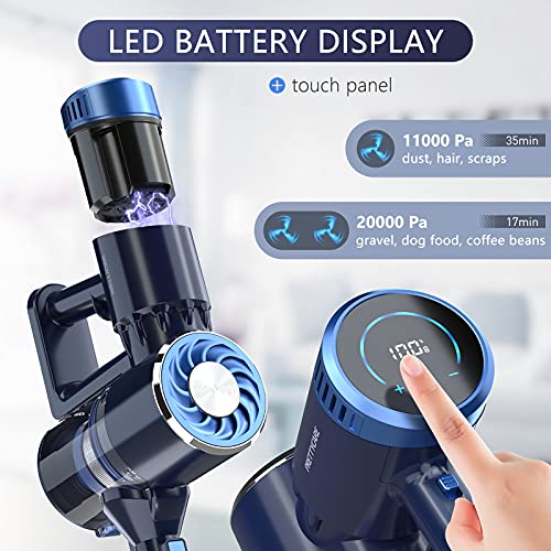 PRETTYCARE Cordless Vacuum Cleaner with LED Touch Display, 4 in 1 Stick Vacuum 35 Mins Runtime & Ultra-Quiet & Detachable Battery Lightweight Vacuum for Home Hardwood Floor Carpet Pet Cleaning W300