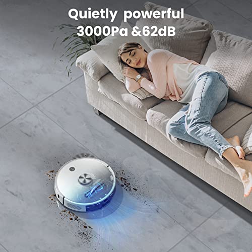 HONITURE Q6pro Robot Vacuum Cleaner, Self Emptying Robot Vacuum And Mop Combo, 3000Pa Suction, LIDAR Navigation, Multi-Floor Mapping, Virtual Boundary, Ideal For Pet Hair And Hard Floor Carpet (White)