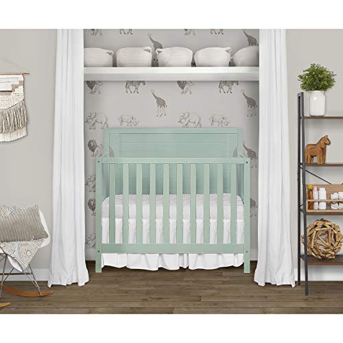 Dream On Me Bellport 4 in 1 Convertible Mini/Portable Crib I Mini Baby Crib I Includes 1.5 Mattress, Light Seafoam Green