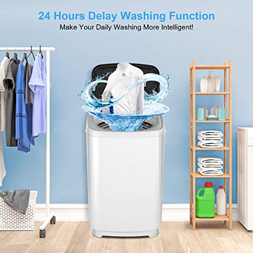 Nictemaw Washing Machine with Drain Pump, 15.6Lbs Capacity Full-Automatic Portable Washer 1.70 Cu.ft Laundry Washer/Spinner With 10 Programs 8 Water Level Selections&LED Display/Faucet Adapter Compact Washer for Home, Campings