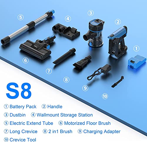 Cordless Vacuum Cleaner with LED Dsiplay, Up to 50min Runtime, 265W 25Kpa Suction Stick Vacuum, 2400mAh Rechargeable Battery Vacuum, 6 in 1 Lightweight Vacuum for Pet Hair Carpet Hard Floor
