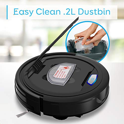 SereneLife Robot Automatic Vacuum Cleaner - Upgraded Lithium Battery 90 Min Run Time - Bot Self Detects Stairs Pet Hair Allergies Friendly Home Cleaning for Carpet Hardwood Floor - PUCRC26B , Black