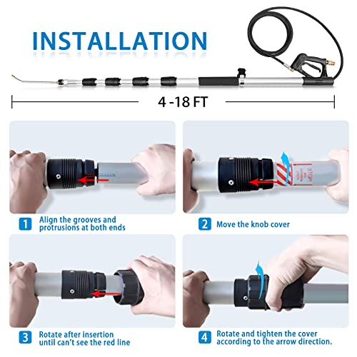 EZJOB Pressure Washer Extension Wand, Power Washer Wand, Telescoping Wand, Power Washer Extension Wand for Pressure Washer Gun with Gutter Cleaner 18ft