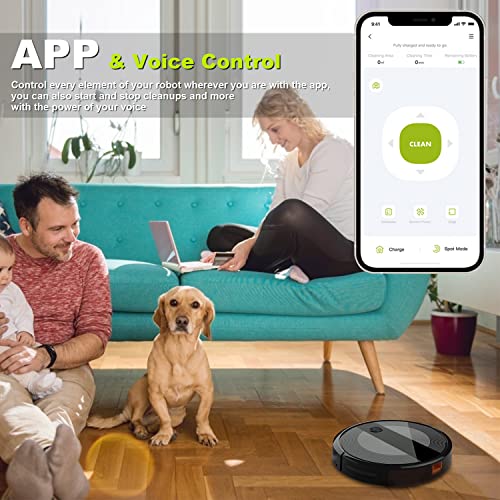 Robot Vacuum Cleaner, Super-Thin, Strong Suction,Compatible with Alexa,Quiet, Self-Charging Robotic Vacuum Cleaner, Cleans Hard Floors to Medium-Pile Carpets (2000Pa, Black)