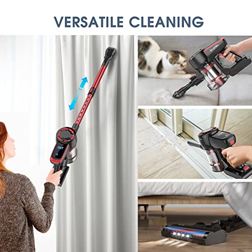 Cordless Vacuum Cleaner, 250W Stick Vacuum Cleaner with 30KPA Powerful Suction, Lightweight Handheld Vacuum LED Display for Carpet and Floor, Pet Hair (Hero 8)