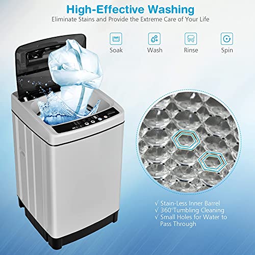 Giantex Full Automatic Washing Machine, 2 in 1 Portable Laundry Washer 1.5Cu.Ft 11lbs Capacity Washer and Dryer Combo 8 Programs 10 Water Levels Energy Saving Top Load Washer for Apartment Dorm