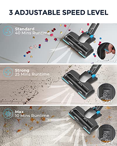 Syvio Cordless Vacuum Cleaner, Stick Vacuum with 22Kpa Stronger Suction, Max 40Min Runtime, Upright Quiet Retractable, 6 in 1 Lightweight Handheld Vacuum Ideal for Hardfloor Short Carpet Car Pet Hair