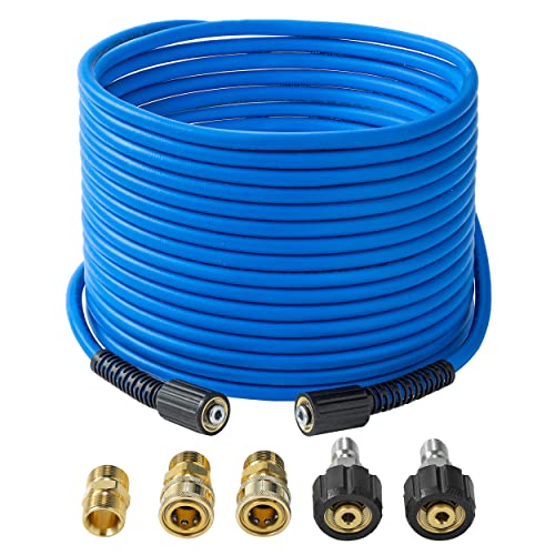 FIXFANS Pressure Washer Hose, 1/4" X 50 FT High Power Washer Extension Hose, Kink & Wear Resistant High Pressure Hose Replacement Compatible M22 Fittings, 3600PSI