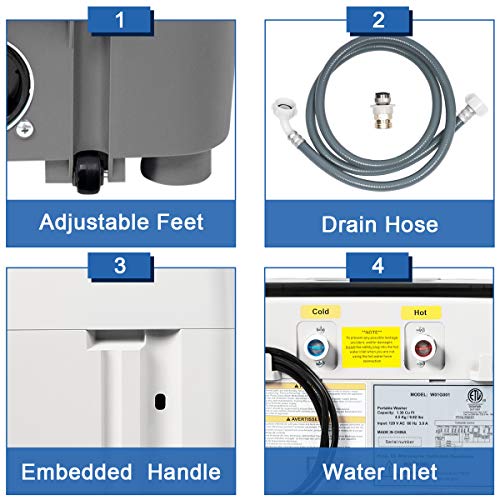 Full Automatic Portable Washing Machine, 15 lbs Washer and Dryer Combo, Small 2 in 1 Laundry Clothes Washer with Drain Pump, Wheels, LED Display for Apartment, Camping, Rv, Sink