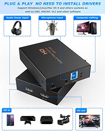 YCE Game Capture Card, USB 3.0 1080P 60fps HD Video Capture Card, High Speed Capture Card with HDMI Loop-Out for PS5, PS4, Nintendo Switch, Xbox One Gaming Streaming Live Broadcasts Recording