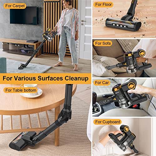 Cordless Vacuum Cleaner, Nicebay 25Kpa Brushless Motor Stick Vacuum Cleaner,Digital Touchscreen&Smart Induction Auto-Adjustment, 4 in 1 Lightweight Handheld Vacuum for Hardwood Floor Carpet Hair