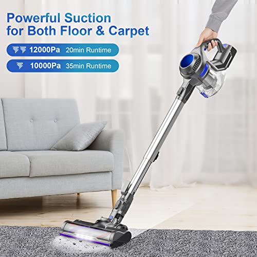 Tocwon Cordless Vacuum Cleaner, Stick Lightweight for Hard Floor Carpet Pet Hair, Household Cleaner 4 in 1 with Powerful Suction, Motorized Led Brush, 1.3L Large Capacity, Blue (TOCN00202201)