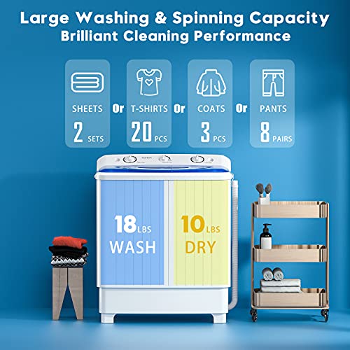 Auertech Portable Washing Machine, 28lbs Mini Twin Tub Washer Compact Laundry Machine with drain dump, Time Control, Semi-automatic 18lbs Washer 10lbs Spinner for Dorms, Apartments, RVs