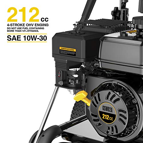 BLUBERY 3500PSI Gas Pressure Washer, 2.6GPM 212CC Power Washer, 50FT Hose&Soap Container, 5 Adjustable Nozzles, Cleaning for Driveway/Concrete/Vinyl Fencing, CARB&EPA CERT…