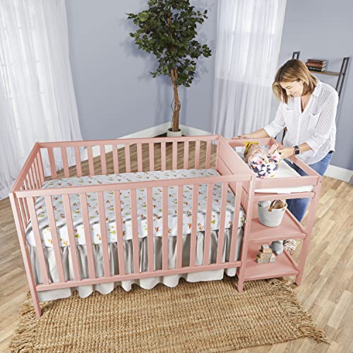 Dream On Me Synergy Convertible Crib and Changer in Dusty Pink