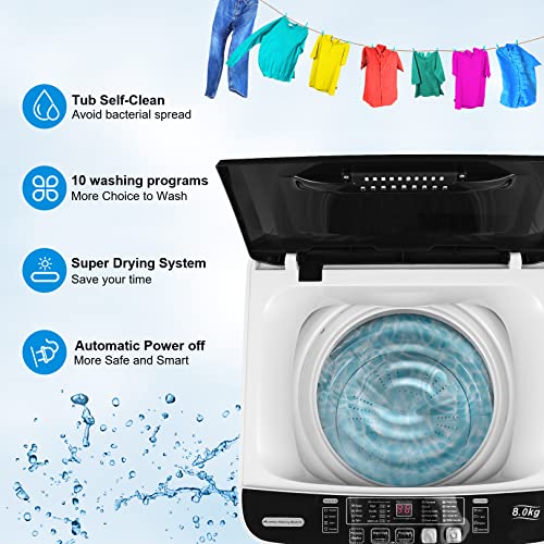 Portable Washing Machine Nictemaw Portable Washer 17.5 Lbs Capacity Full-Automatic Compact Laundry Washer with Drain Pump, 10 Programs/8 Water Levels/LED Display/Faucet Adapter Ideal for Home, Apartments, Sink
