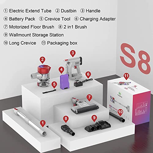 Cordless Vacuum Cleaner with LED Dsiplay, Up to 50min Runtime, 265W 25Kpa Suction Stick Vacuum, 2400mAh Rechargeable Battery Vacuum, 6 in 1 Lightweight Vacuum for Pet Hair Carpet Hard Floor