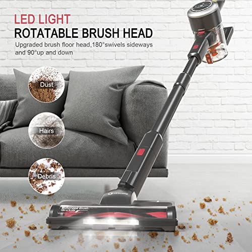 Cordless Vacuum Cleaner, 26Kpa Powerful Suction 40min Runtime Stick Vacuum Cleaner with LED Display, 9 Gears Adjustable Suction Lightweight Handheld Vacuum for Hard Floor S26