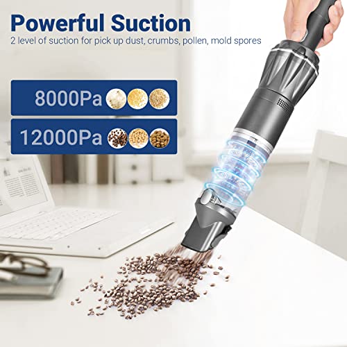 Handheld Vacuum Cleaner Cordless, Lightweight Portable Hand Vacuum with 12000Pa Brushless Motor, Rechargeable 2500mAh Battery, Quick Charging Dock & Car Charging Adapter for Home and Car Cleaning