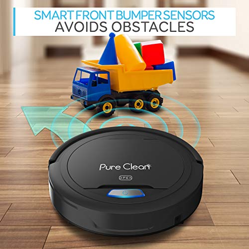 SereneLife Robot Automatic Vacuum Cleaner - Upgraded Lithium Battery 90 Min Run Time - Bot Self Detects Stairs Pet Hair Allergies Friendly Home Cleaning for Carpet Hardwood Floor - PUCRC26B , Black