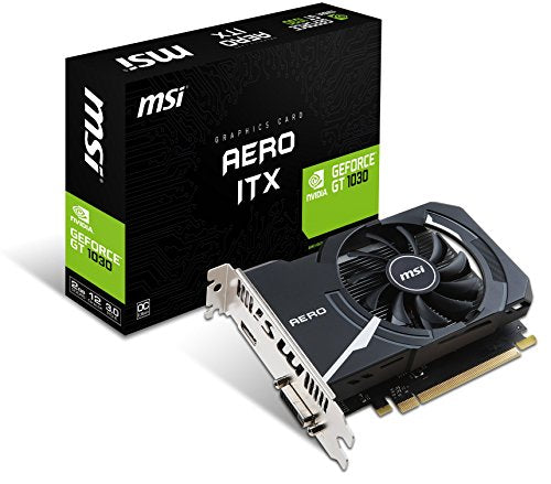 MSI NVIDIA GEFORCE GT 1030 AERO ITX 2G OC Graphics Card 2 GB GDDR5, 1518 MHz, mini ITX Design, HDMI, DVI-D, Single Fan Cooling System, Black