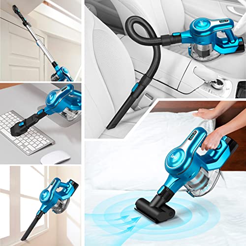 INSE Cordless Vacuum Cleaner, 23Kpa 265W Powerful Suction Stick Vacuum Cleaner, Up to 45min Runtime, Rechargeable Battery Vacuum, 10-in-1 Lightweight Vacuum for Carpet Hard Floor Pet Hair Car,S6T Blue