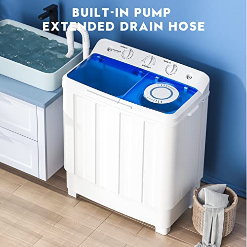 Auertech Portable Washing Machine, 28lbs Mini Twin Tub Washer Compact Laundry Machine with drain dump, Time Control, Semi-automatic 18lbs Washer 10lbs Spinner for Dorms, Apartments, RVs (28 lbs)