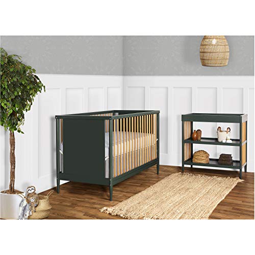 Dream On Me Clover 4-in-1 Modern Island Crib with Rounded Spindles I Convertible Crib I Mid- Century Meets Modern I Coordinates with The Clover Changing Table, Olive, 54.3x30.3x36.3 Inch (Pack of 1)