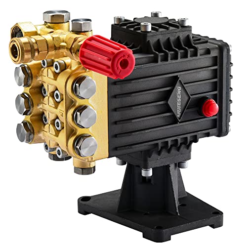 ANJIESENG Horizontal Pressure Washer Triplex Plunger, OEM Replacement pressure washer pump 1'' Shaft, 4000 PSI, 4.0 GPM Gas Power Washer Pump with Pressure Adjustment