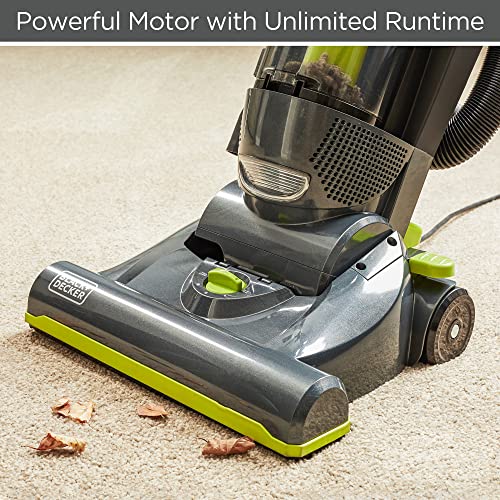 BLACK+DECKER Bagless Upright Vacuum Cleaner with Anti-Allergen HEPA Filer, Corded 1,200 Watt Motor & 5-Position Carpet Height Settings, Gray (BDXURV309G)