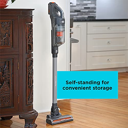 BLACK+DECKER POWERSERIES+ 20V MAX Cordless Stick Vacuum with LED Floor Lights, Lightweight, Removable Battery (BHFEA18D1) , Gray