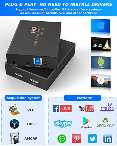 YCE Game Capture Card, USB 3.0 1080P 60fps HD Video Capture Card, High Speed Capture Card with HDMI Loop-Out for PS5, PS4, Nintendo Switch, Xbox One Gaming Streaming Live Broadcasts Recording