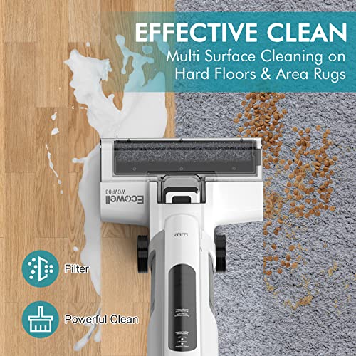 ECOWELL Cordless Wet Dry Vacuum Cleaner and Mop with Self Water Spray for Hard Floor and Area Rug, One-Step Cleaning for Sticky Messes and Pet Hair, WCVP03, White