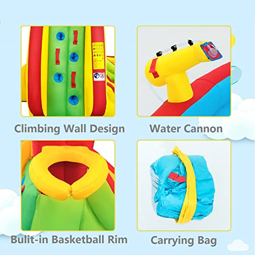 Costzon 7 in 1 Inflatable Water Slide, Backyard Giant Water Park with Double Water Slide, Splash Pool, Climbing Wall, Water Cannon, Outdoor Water Slide for Kids and Adults (Without Blower)