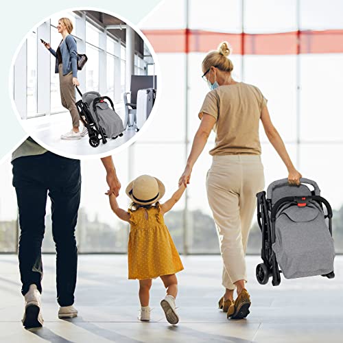BABY JOY Lightweight Baby Stroller, Compact Travel Stroller for Airplane, Easy One-Hand Fold, High Landscape Infant Toddler Stroller with Adjustable Canopy/Backrest/Footrest, Storage Basket (Gray)