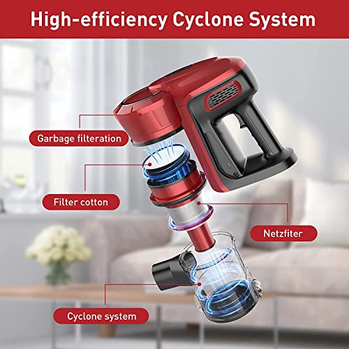 Cordless Stick Vacuum, 25Kpa Powerful Suction Vacuum Cleaner 45min Long Rumtime with 250W Motor Cordless Vacuum for Hard Floor Carpet