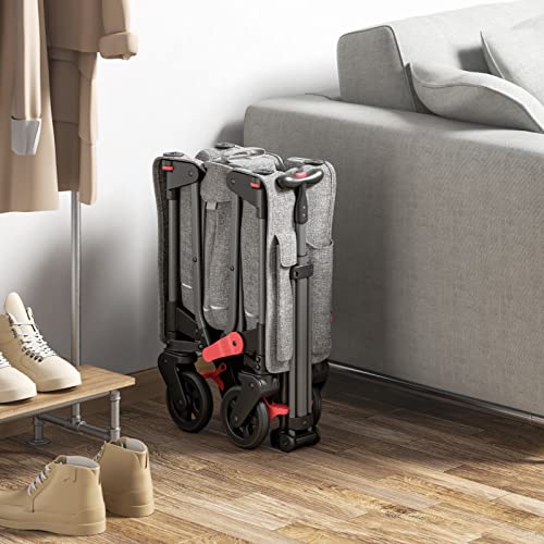 EVER ADVANCED Foldable Wagon Stroller for 2 Kids & Cargo, Collapsible Folding Toddler Wagon with Removable Canopy, Adjustable 5-Point Harness, Lightweight Carry-on Stroller for Airplane with Carry Bag