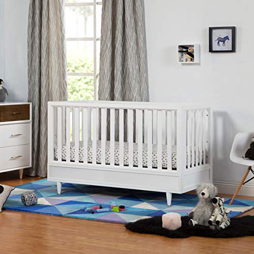 Babyletto Eero 4-in-1 Convertible Crib with Toddler Bed Conversion Kit in White and Natural Walnut, Greenguard Gold Certified