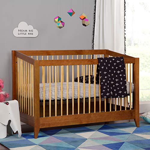 Babyletto Sprout 4-in-1 Convertible Crib with Toddler Bed Conversion Kit in Chestnut and Natural, Greenguard Gold Certified