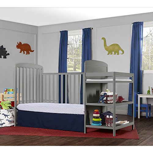 Dream On Me, Anna 3-in-1 Full Size Crib and Changing Table Combo in Steel Grey, Greenguard Gold Certified