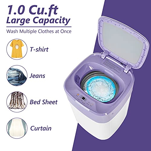 Giantex Portable Washing Machine, Full Automatic Washer and Dryer Combo 8lbs, 1.0 cu.ft 6 Programs 6 Water Levels Built-in Drain Pump, Top Load 2 in 1 Mini Laundry Washer Apartment Dorm (Purple & White)