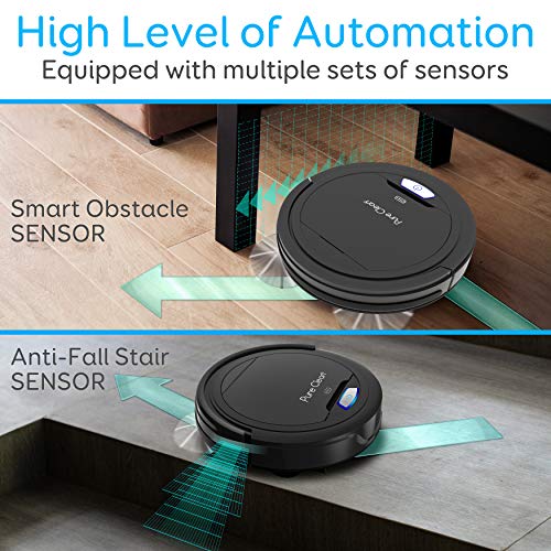 SereneLife Robot Automatic Vacuum Cleaner - Upgraded Lithium Battery 90 Min Run Time - Bot Self Detects Stairs Pet Hair Allergies Friendly Home Cleaning for Carpet Hardwood Floor - PUCRC26B , Black