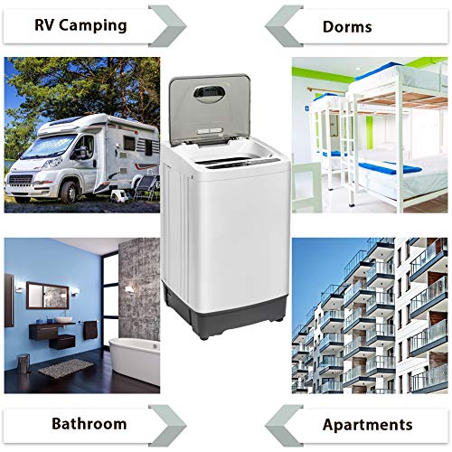 Full Automatic Portable Washing Machine, 15 lbs Washer and Dryer Combo, Small 2 in 1 Laundry Clothes Washer with Drain Pump, Wheels, LED Display for Apartment, Camping, Rv, Sink