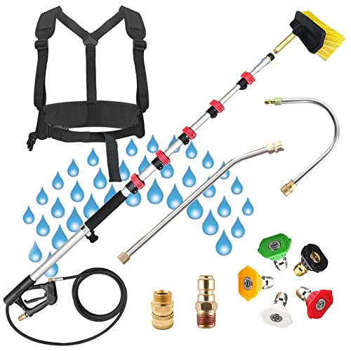 EZJOB Pressure Washer Extension Wand with Brush, Power Washer Brush Attachment, Telescoping Pole Gutter Cleaner Power Washer Wand Spray Water Gun Gutter Cleaning Tools
