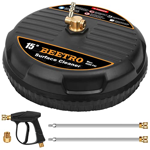 BEETRO 15'' Surface Cleaner for Pressure Washer, Power Washer Attachments for Driveway, Sidewalk, Concrete, Deck, Patio Cleaning, with Spray Gun and 2 Spray Wands, Max 4000 PSI